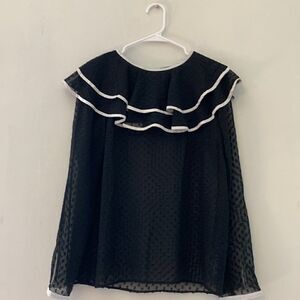 VERTIGO BLOUSE black/ivory long sleeve sheer top Ruffle Size M NWT